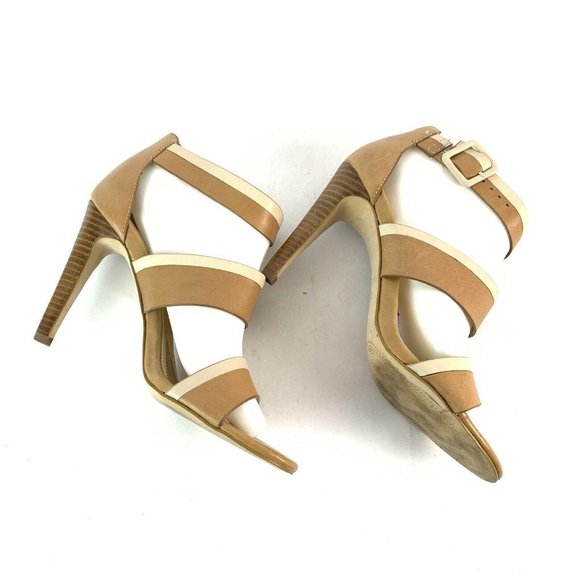 🟣 ISOLA Women's Size 8 Beige Brown Strappy Ankle Buckle Open Toe Heeled Sandals - Picture 5 of 7